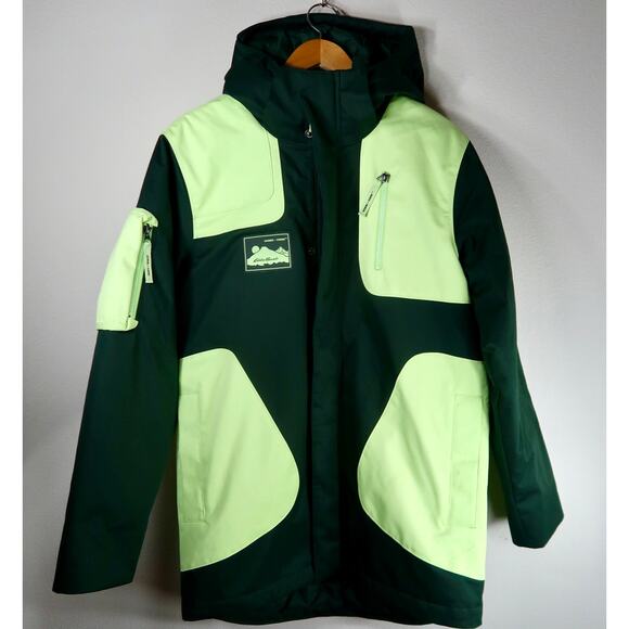 Eddie Bauer X Homme Femme Down Shell Jacket Dark Neon Green Mens Small Outerwear - Picture 1 of 6